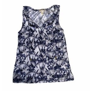 Michael Kors Womens S Navy Blue and White Print Tank Top Ties in Front